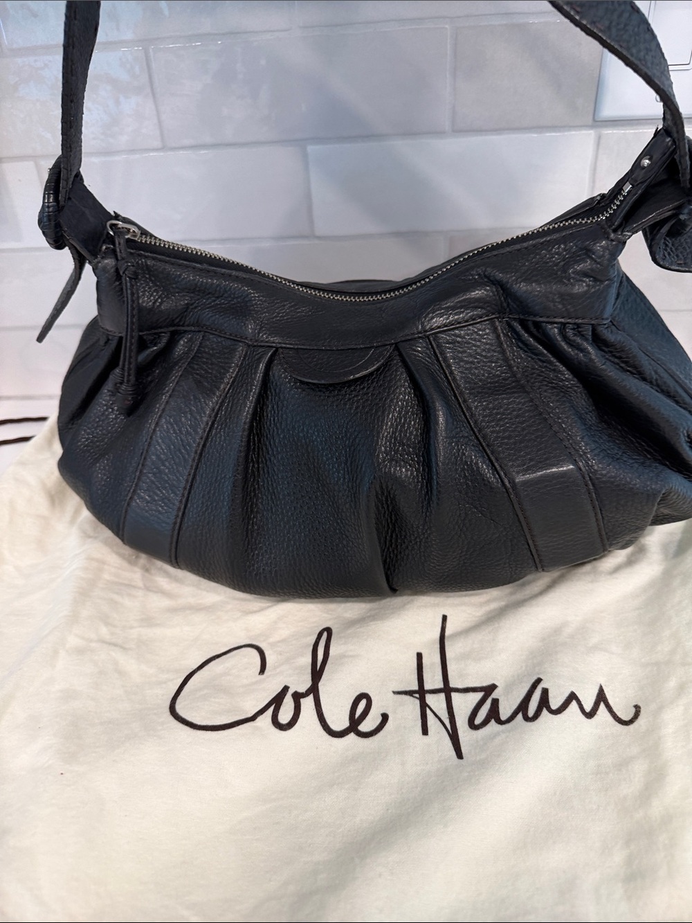 Cole Haan Black Pebbled Leather Shoulder Hobo